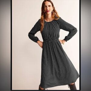 Boden Gather Raglan Polka dot Midi Dress